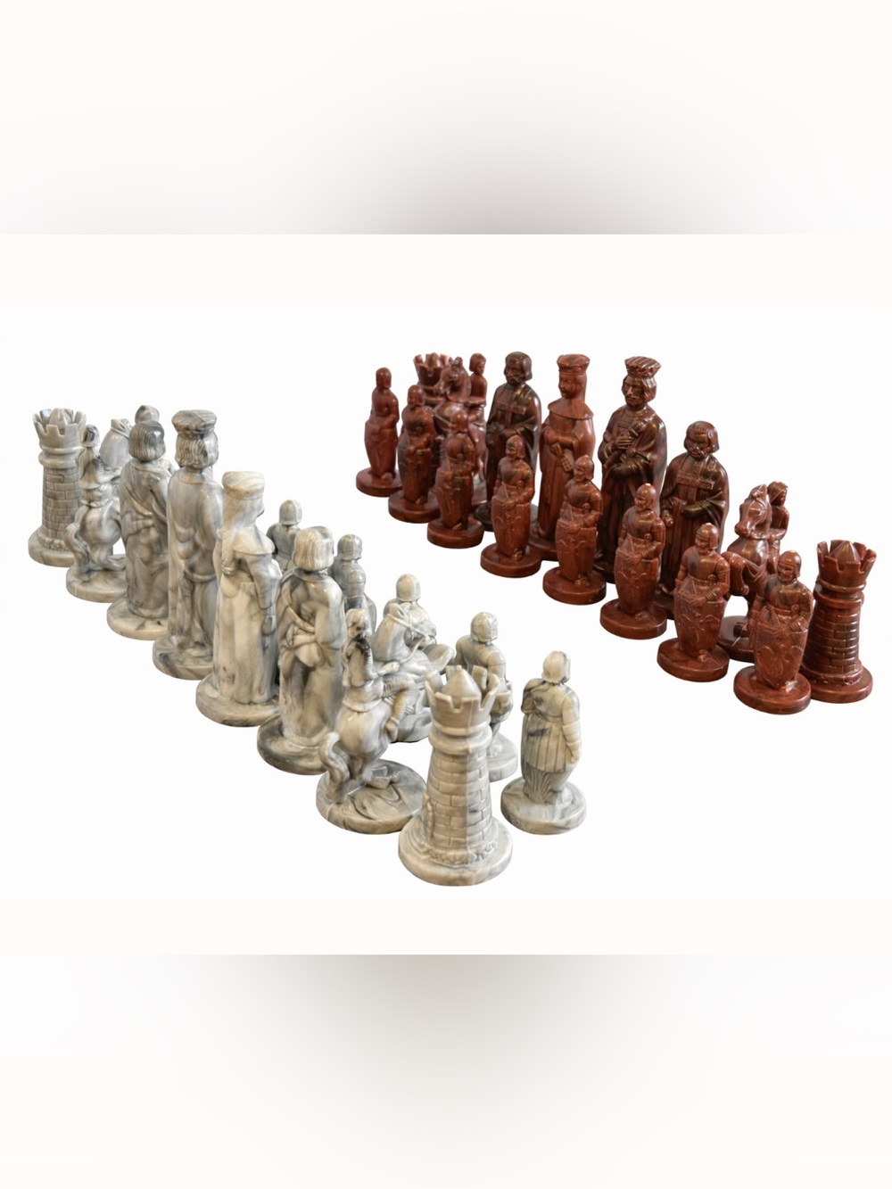 Vintage Chess Pieces Medieval Style with Marbled Effect by Roxy / Full Set (32)